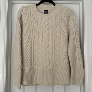 GAP Cotton Cable Knit‎ Pullover Fisherman Chunky Sweater Oatmeal Cream Small